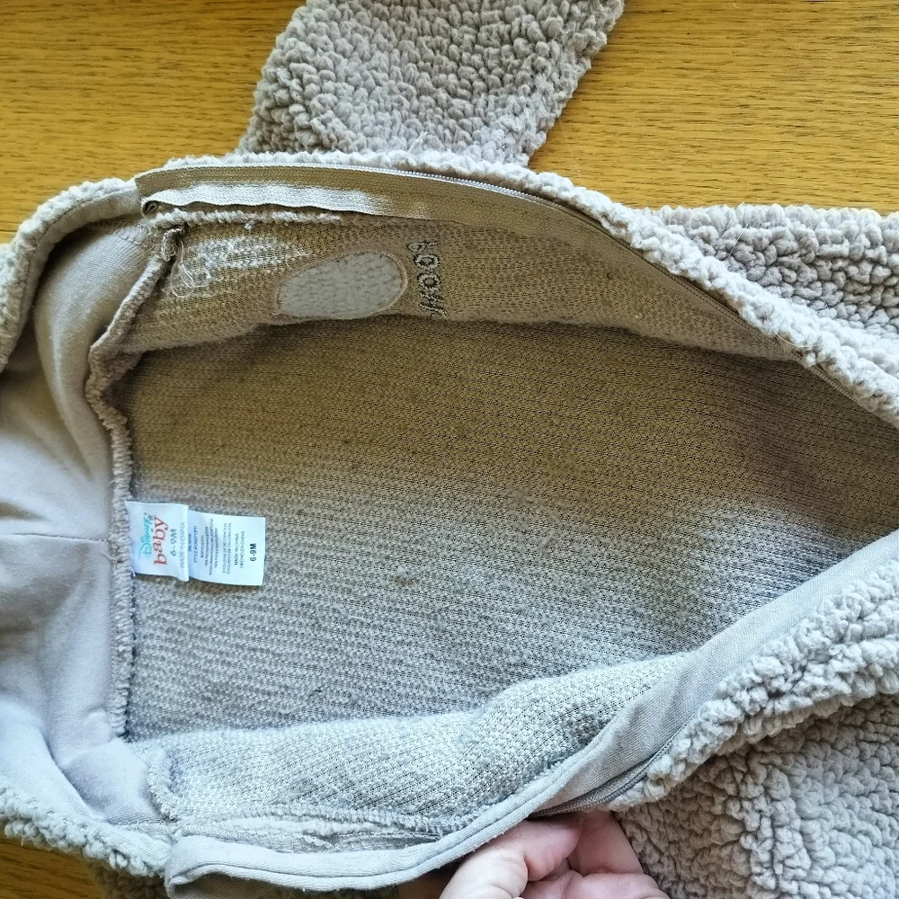Disney Baby Pooh Brown Fuzzy Hooded Infant one piece  6-9 Months